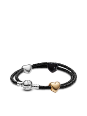 Metallic Puffy Heart Charm Bracelet Set