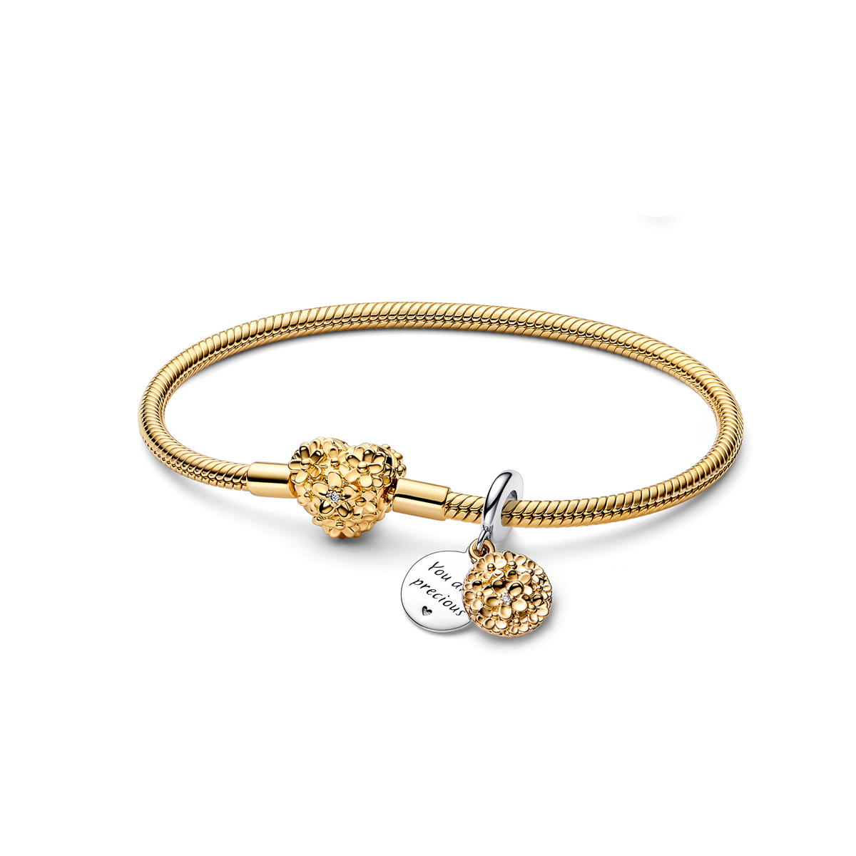 My Pandora Two Tone Daisy Dangle Charm Bracelet Set