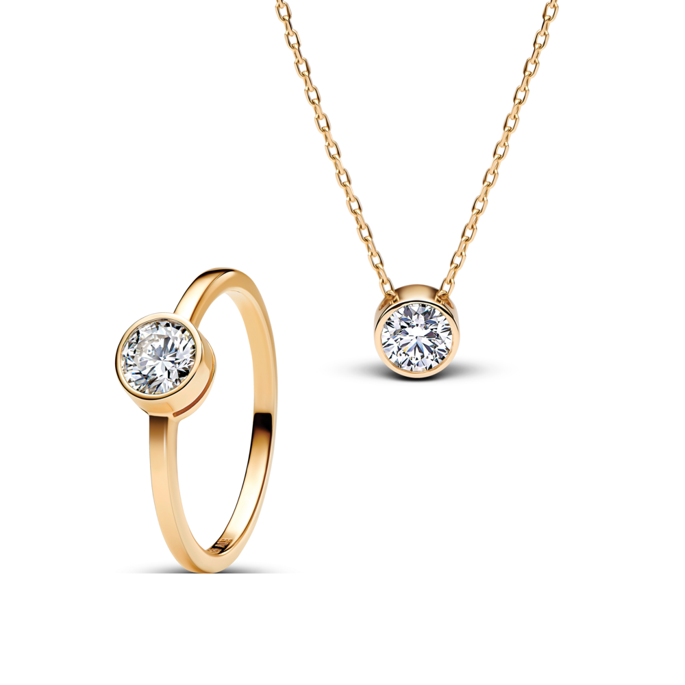 Lab-Grown Diamond Bezel Necklace & Ring Set