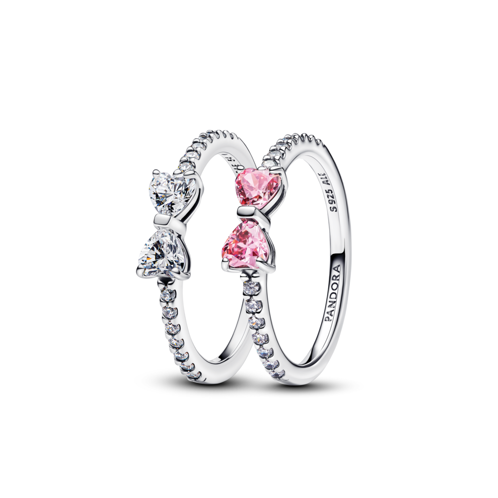 Sparkling Bow Duo Ring Set