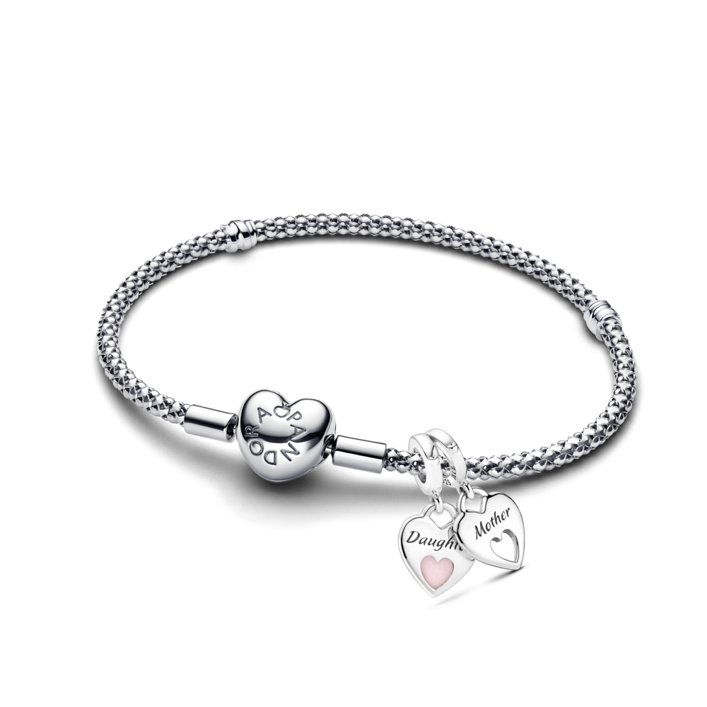 Mom and Daughter Double Heart Charm Bracelet Set
