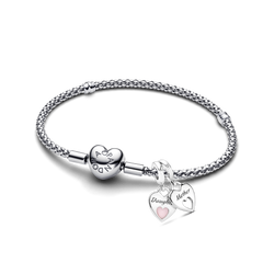 Mom and Daughter Double Heart Charm Bracelet Set