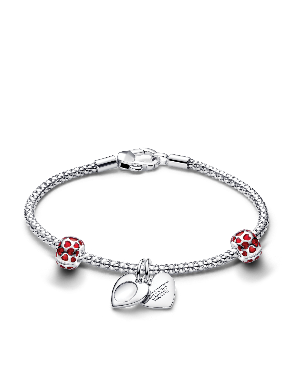 Engravable Double Heart Charm Bracelet Set