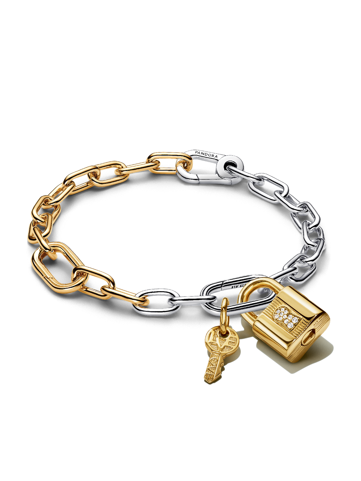 Two Tone Lock and Key Bracelet and Charm Set