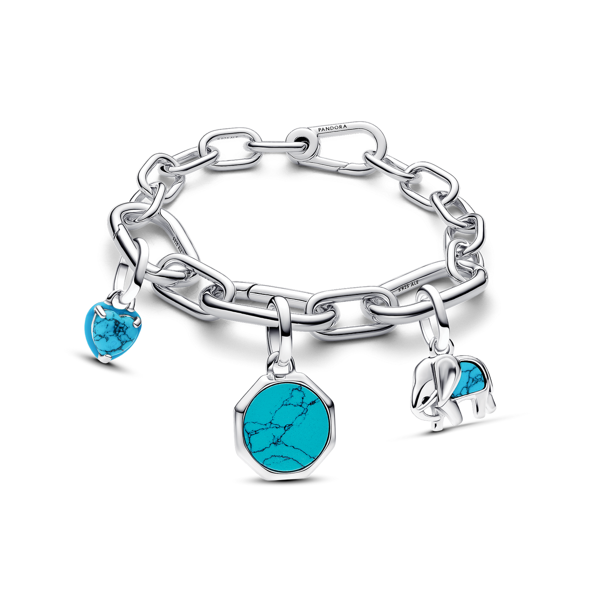 Turquoise Elephant and Heart Charm Bracelet