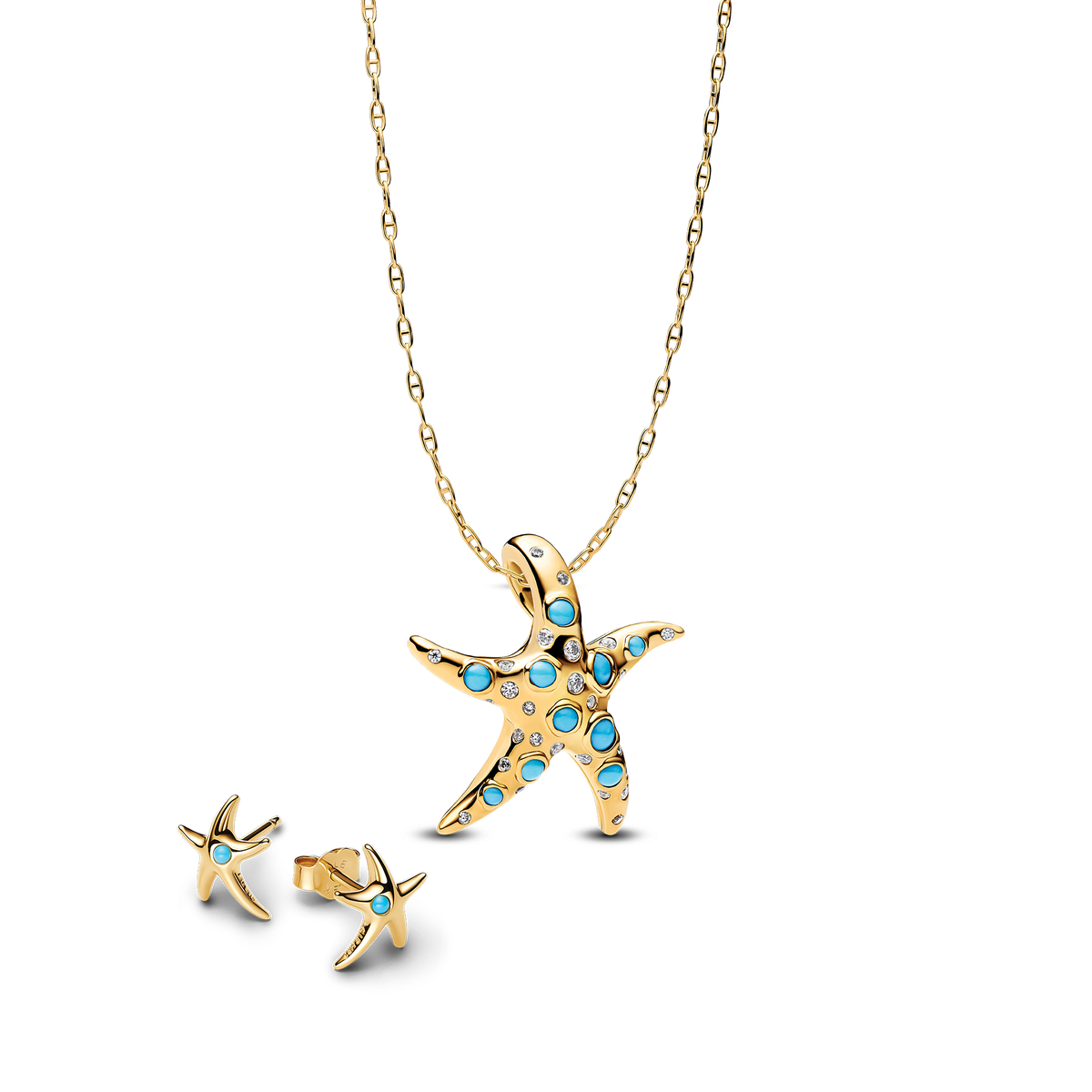 Sparkling Blue Starfish Necklace and Earring Set