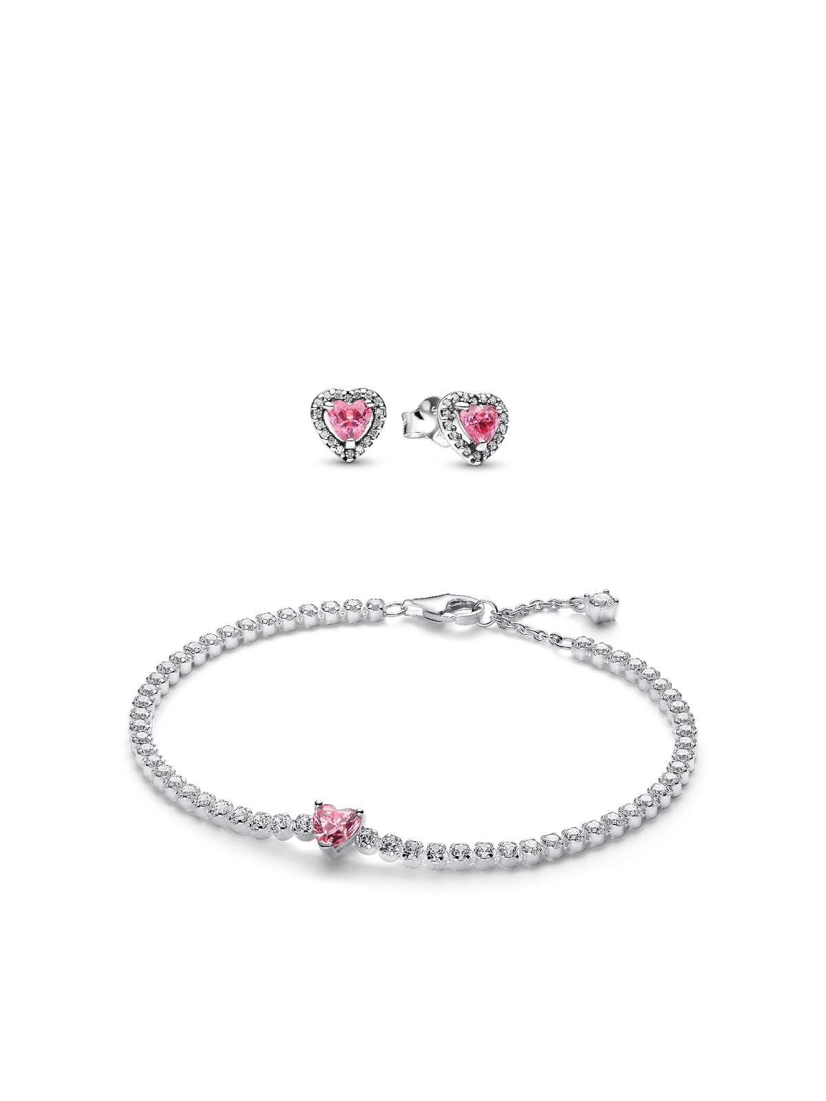 Pink Sparkling Heart Bracelet and Earring Set
