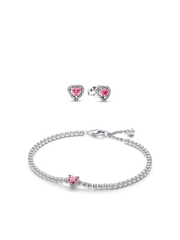 Pink Sparkling Heart Bracelet and Earring Set