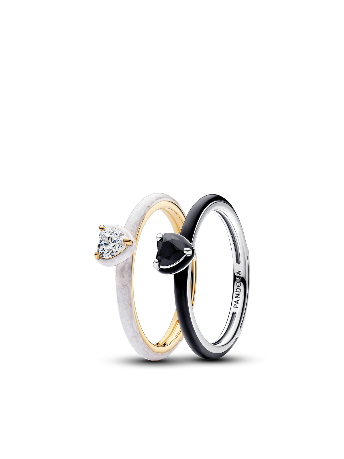 Black & White Chakra Heart Rings Set