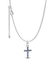 Blue Round Bezel Cross Necklace set