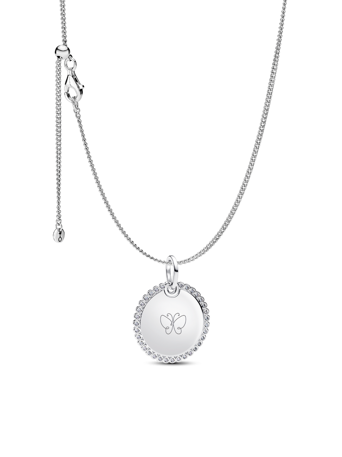 Engravable Sparkling Round Tag Pendant Necklace