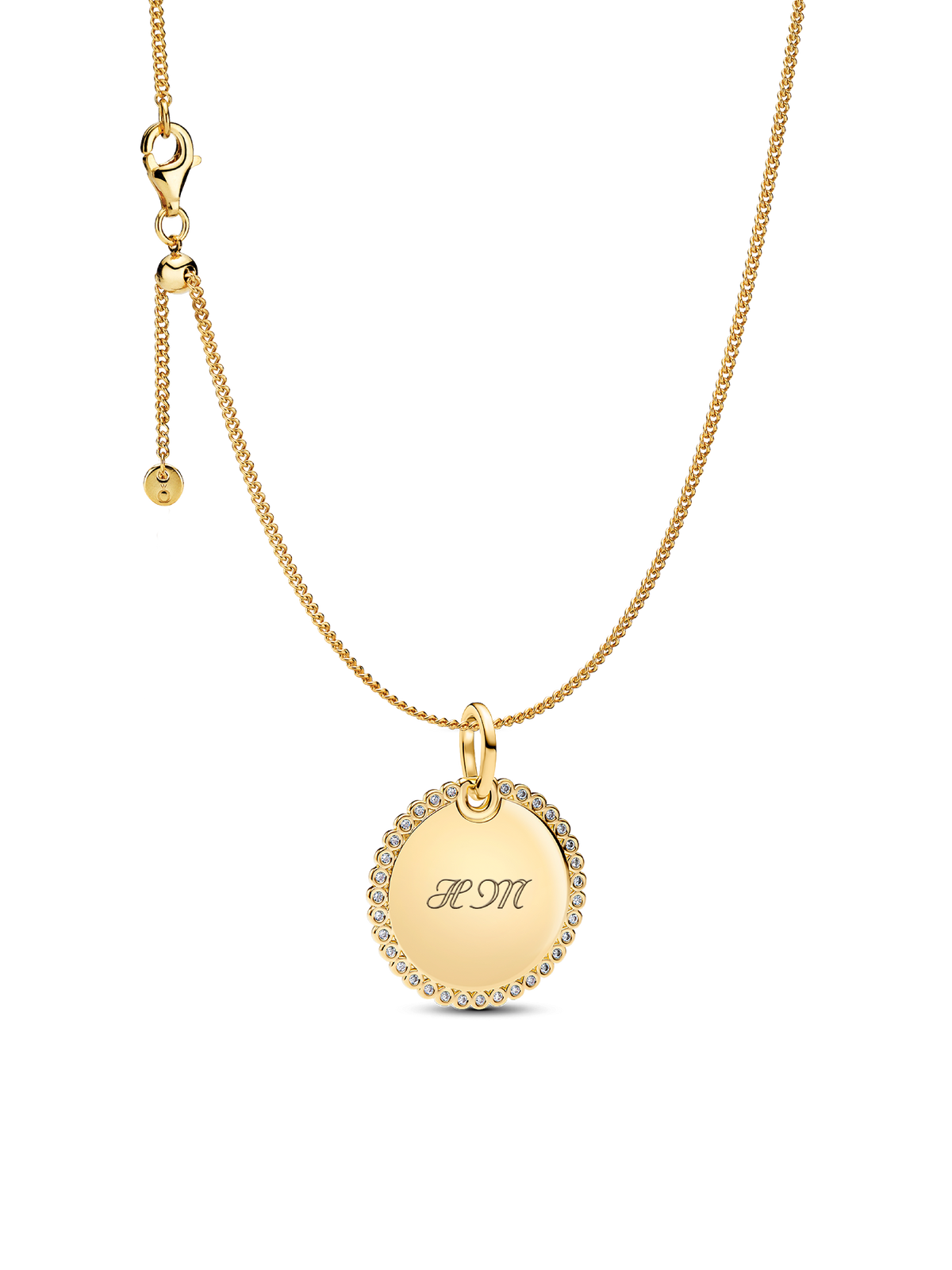 Engravable Sparkling Round Tag Pendant Necklace