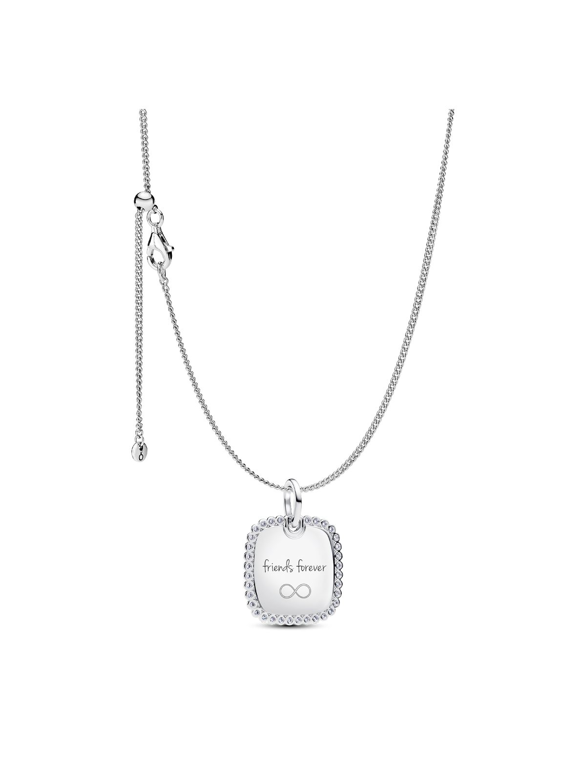 Engravable Sparkling Square Tag Pendant Necklace