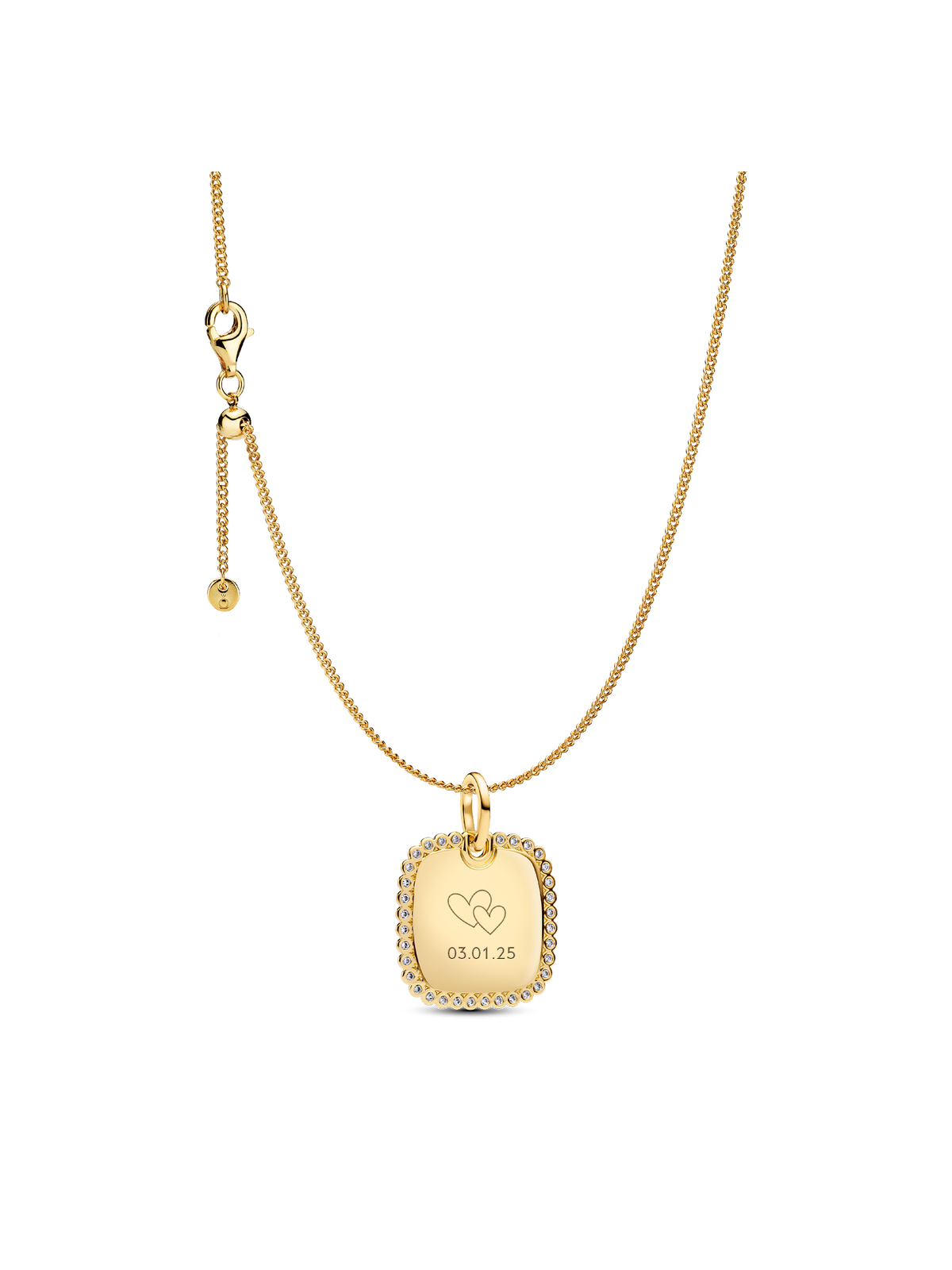 Engravable Sparkling Square Tag Pendant Necklace