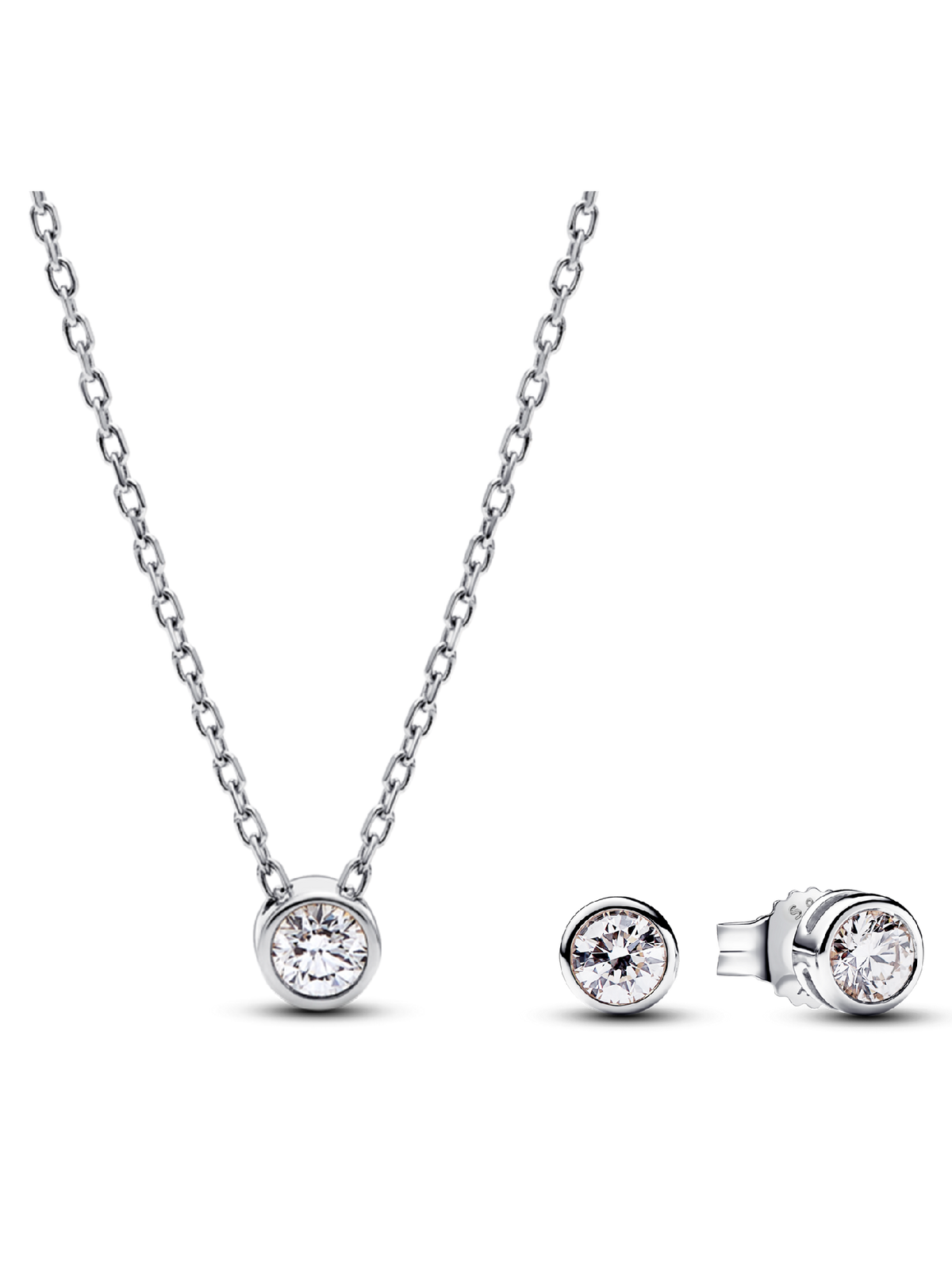 Pandora Era Bezel Lab-grown Diamond Pendant Necklace and Earrings set 0.45 carat tw Sterling Silver