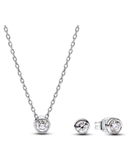 Pandora Era Bezel Lab-grown Diamond Pendant Necklace and Earrings set 0.45 carat tw Sterling Silver