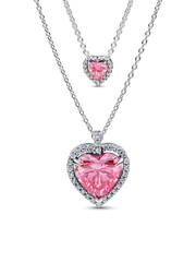 Pink Elevated Hearts Necklace Layering Set