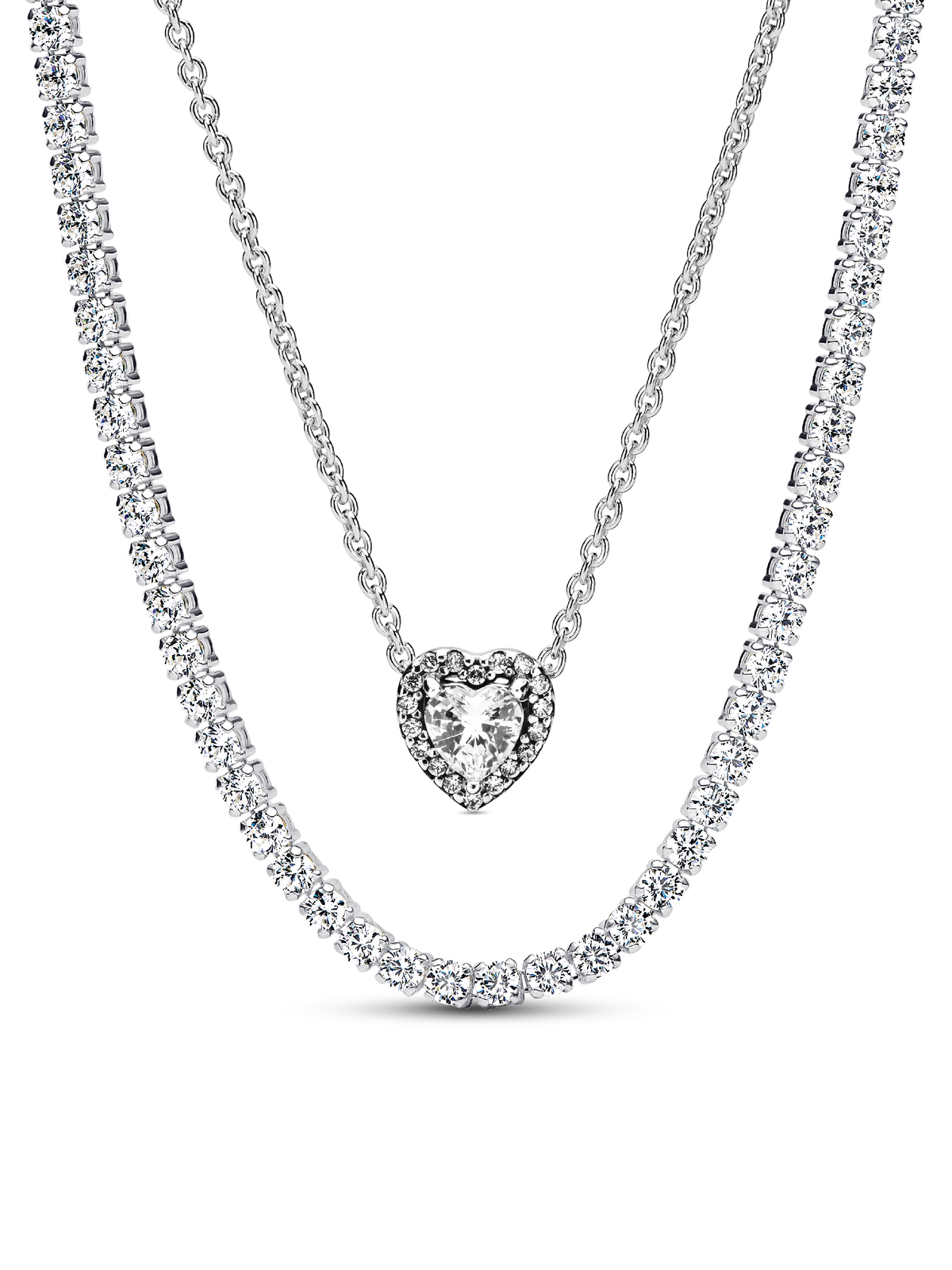 Tennis Choker & Heart Necklace Layering Set
