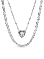 Tennis Choker & Heart Necklace Layering Set