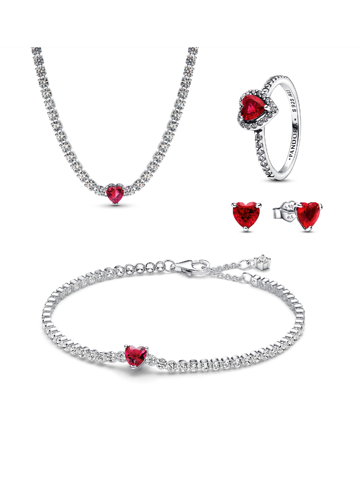 Red Sparkling Heart Tennis Jewelry Set