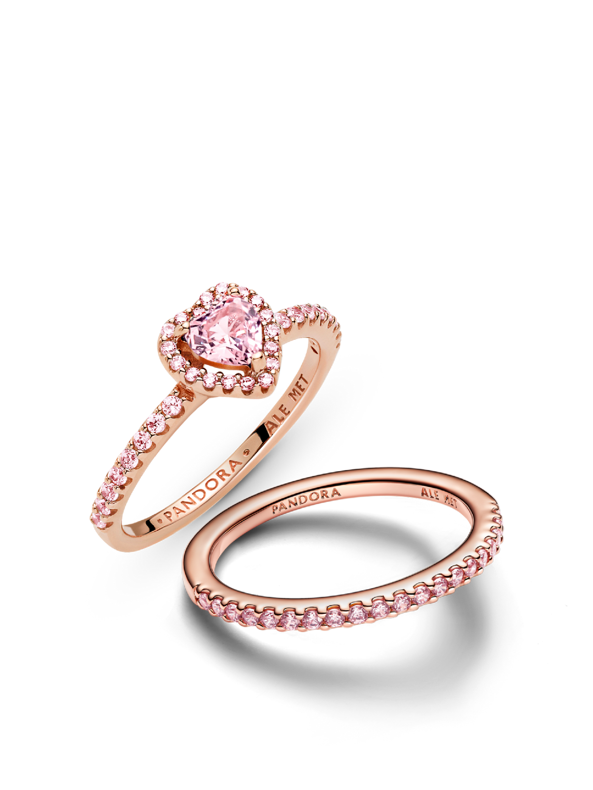 Pink Sparkling Elevated Heart Ring Set