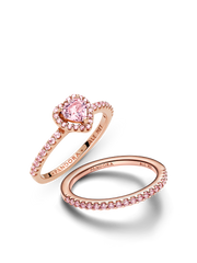 Pink Sparkling Elevated Heart Ring Set