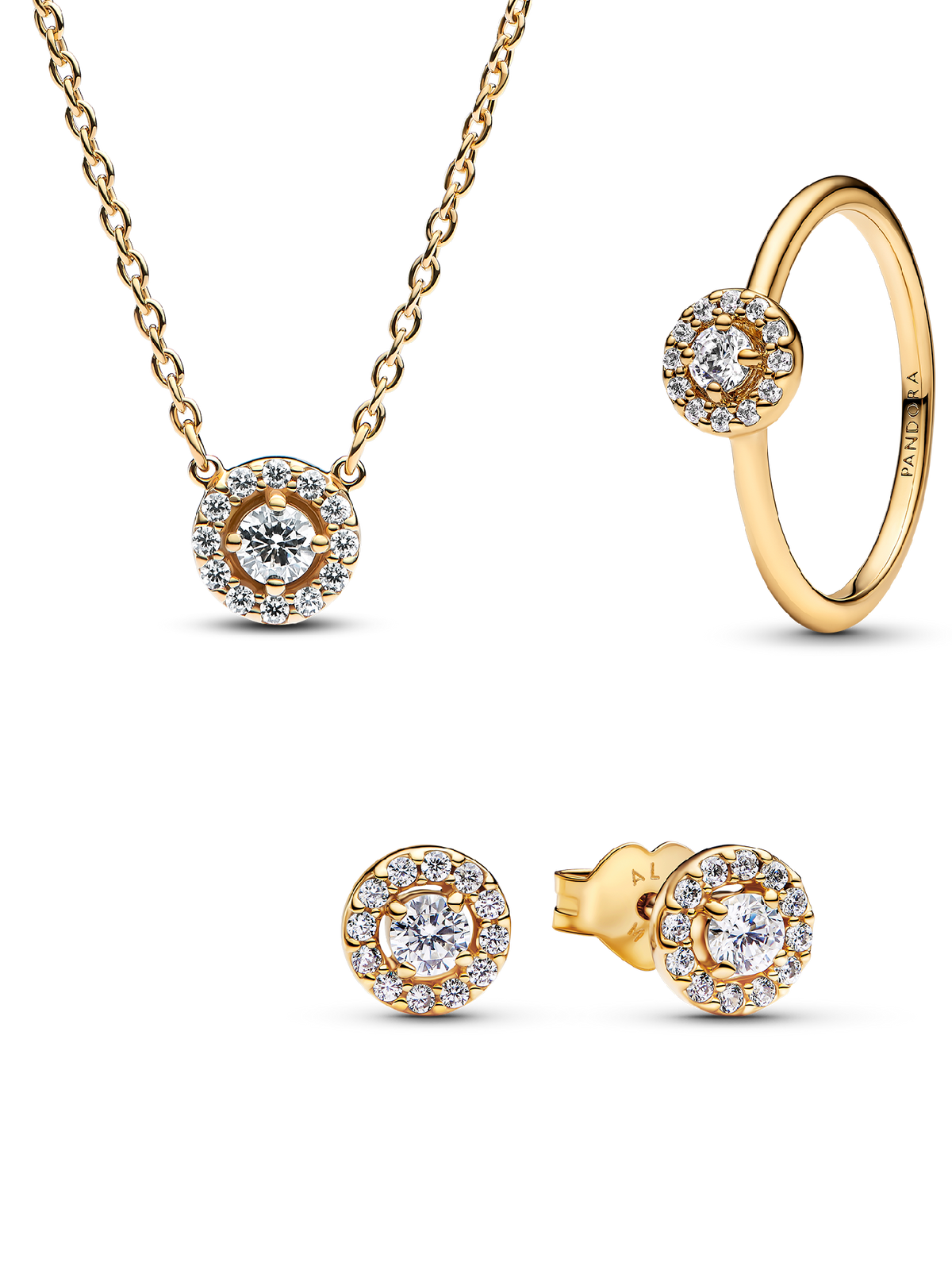 Golden Pave Halo Jewelry Set