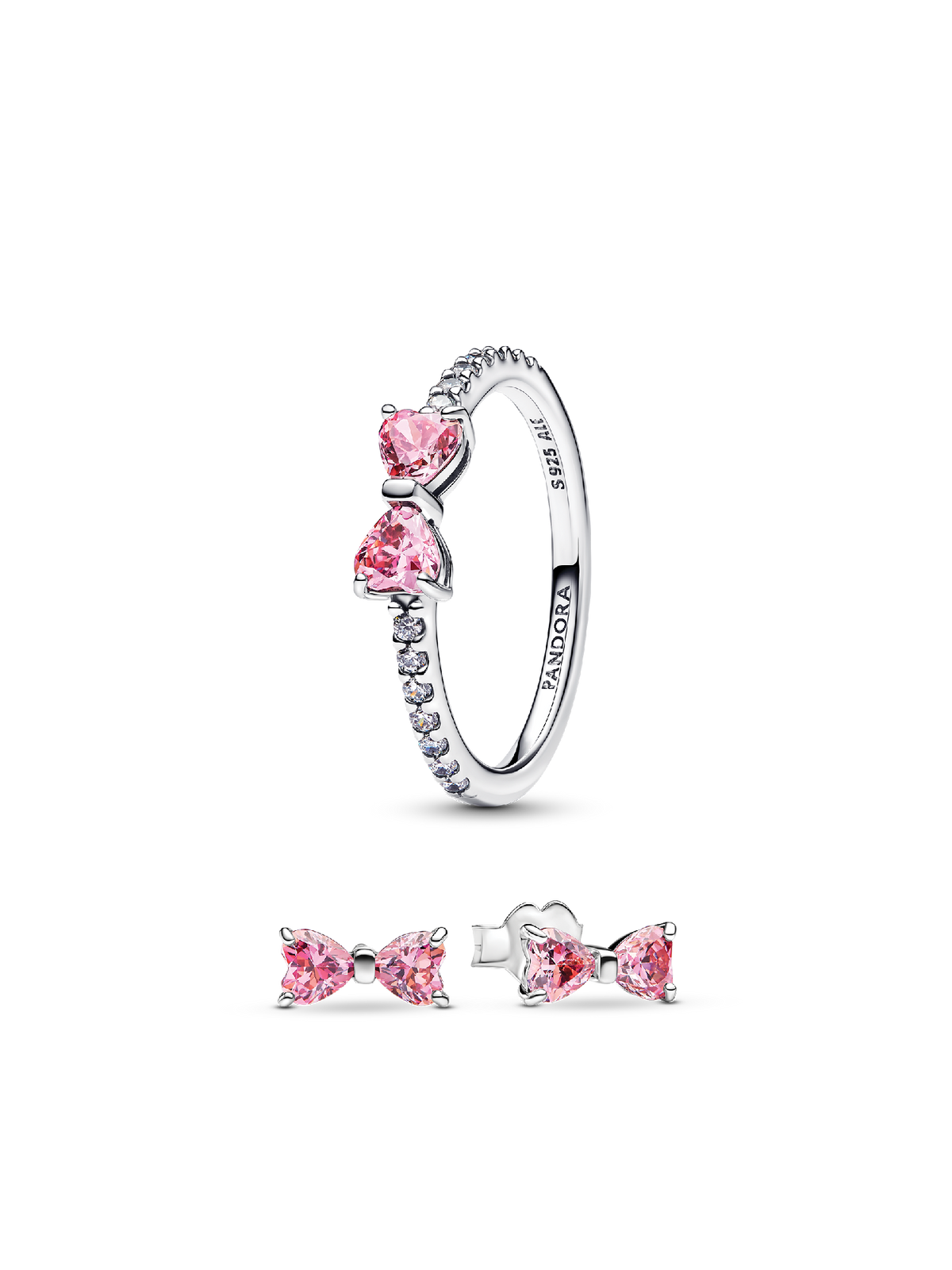 Sparkling Pink Bow Ring Set