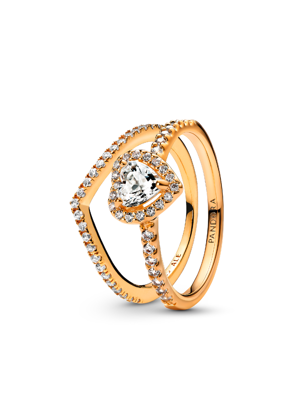 Playful Love Golden Elevated Heart Wishbone Ring Set