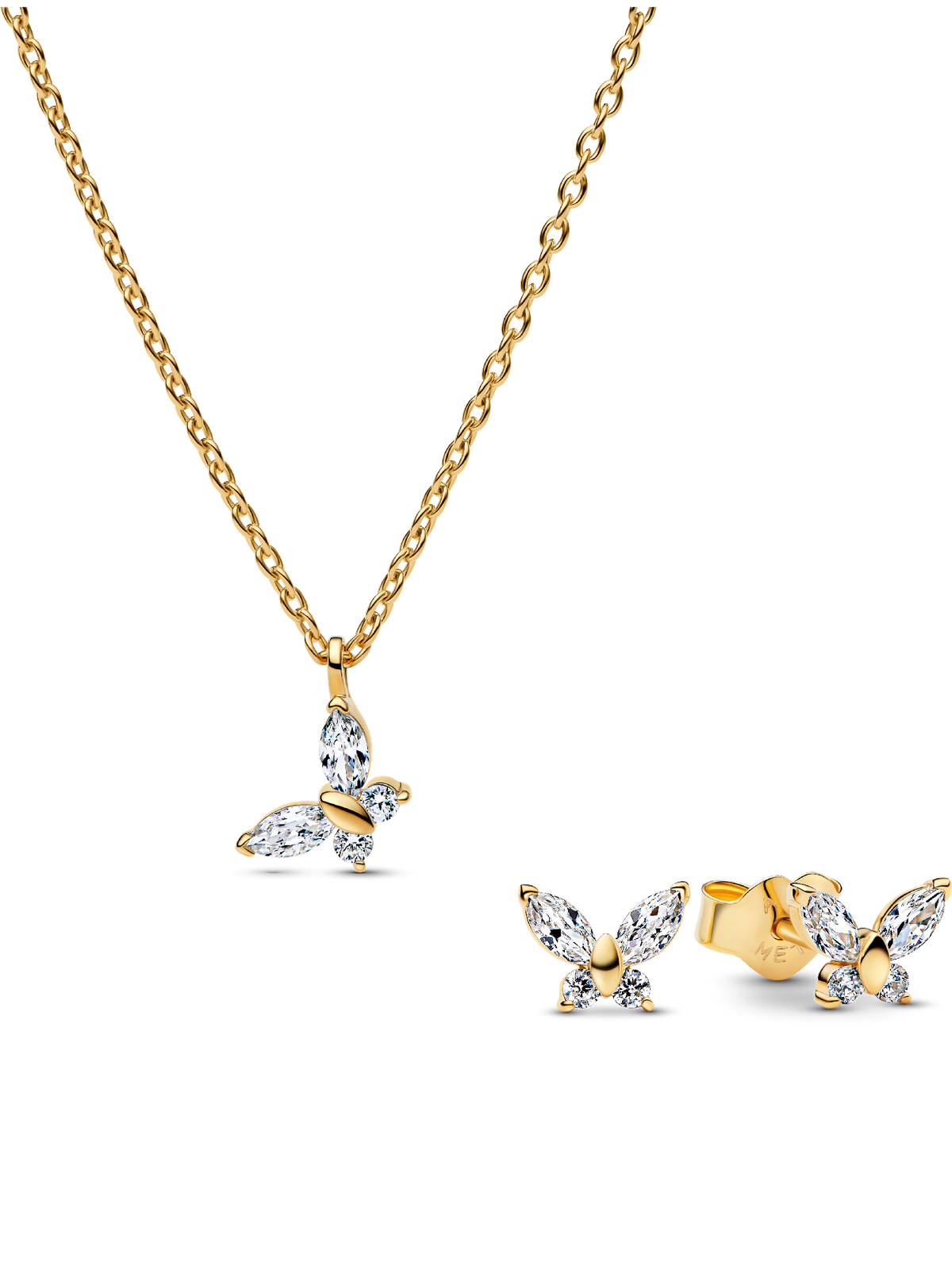 Gold-plated Sparkling Clear Butterfly Necklace and Earring Set