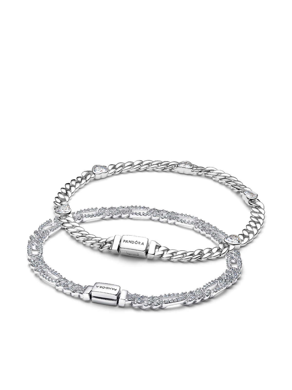 His and Hers Cuban Chain Heart and Oval Bracelet Set