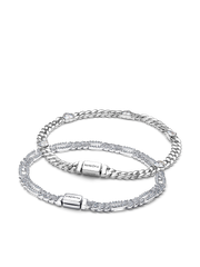 His and Hers Cuban Chain Heart and Oval Bracelet Set