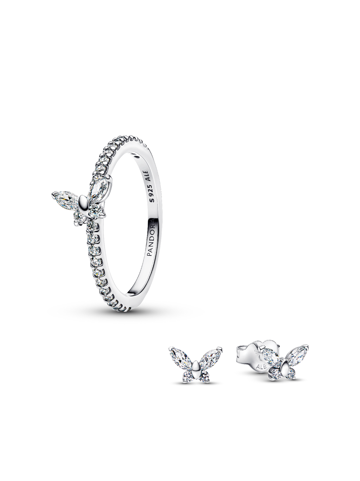 Sparkling Clear Butterfly Ring and Earring Set