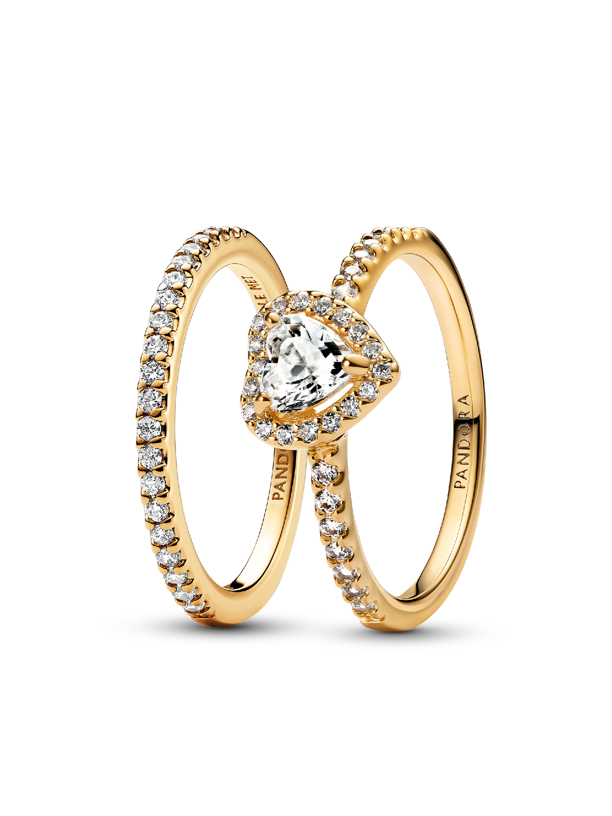 Playful Love Golden Elevated Heart Sparkling Band Ring Set