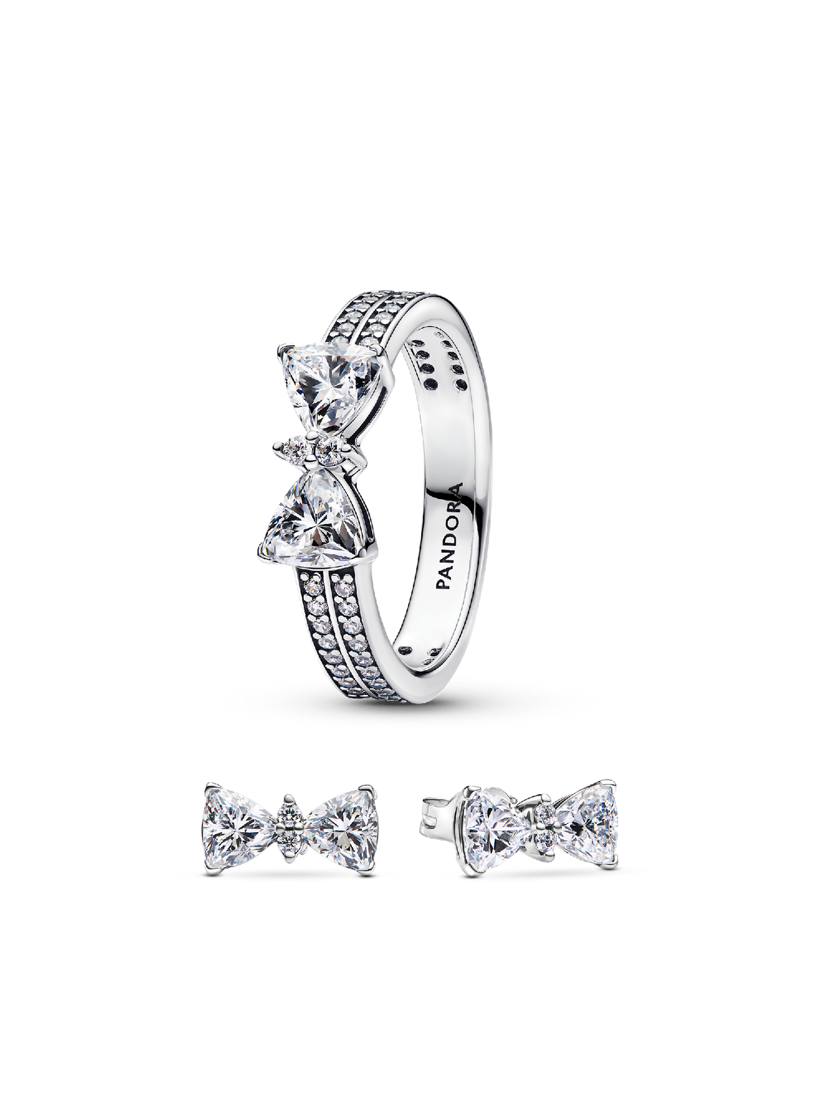 Sparkling Bow Double Row Ring Set