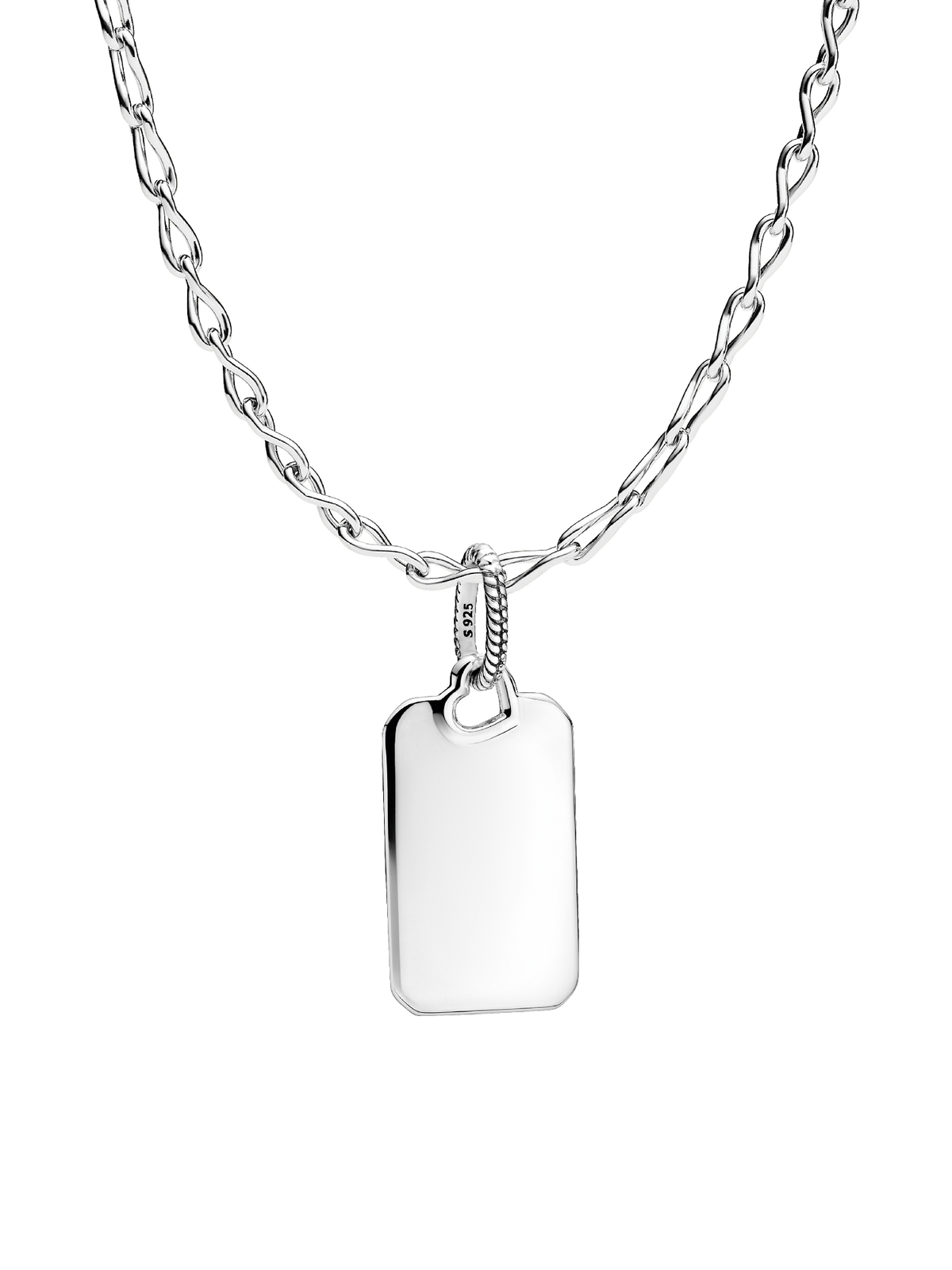 Engravable Rectangle Tag Pendant & Infinity Chain Necklace Set
