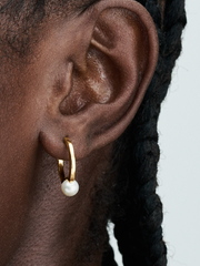 FINAL SALE - Treated Freshwater Cultured Pearl Hoop Earrings - 14k gold plating