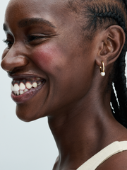 FINAL SALE - Treated Freshwater Cultured Pearl Hoop Earrings - 14k gold plating