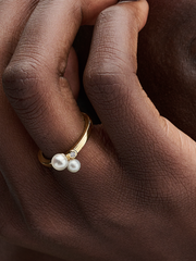 Duo Treated Freshwater Cultured Pearls Ring - 14k gold plating