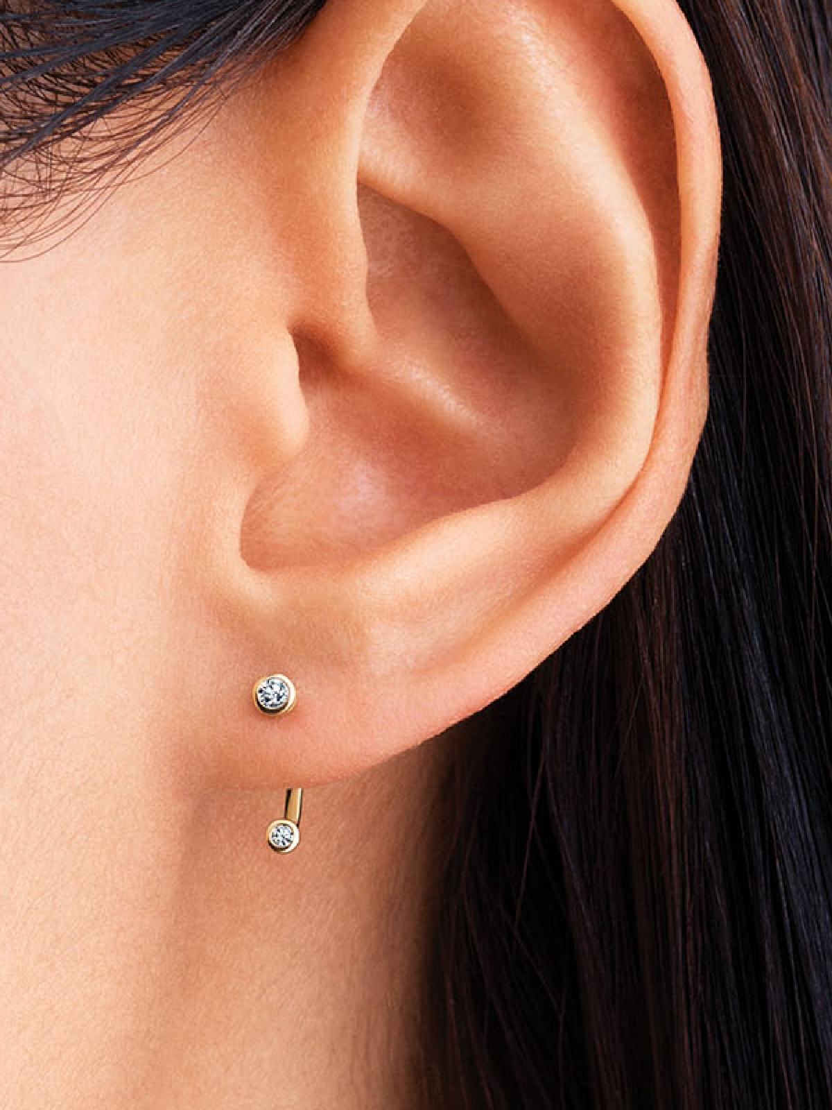 Pandora Era Bezel Lab-Grown Diamond Ear Jacket Stud Earrings - 0.10 ct TW, 14k gold