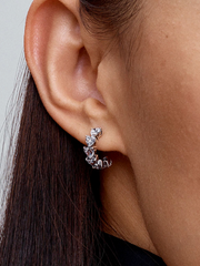 Sparkling Hearts Open Hoop Earrings - Sterling silver