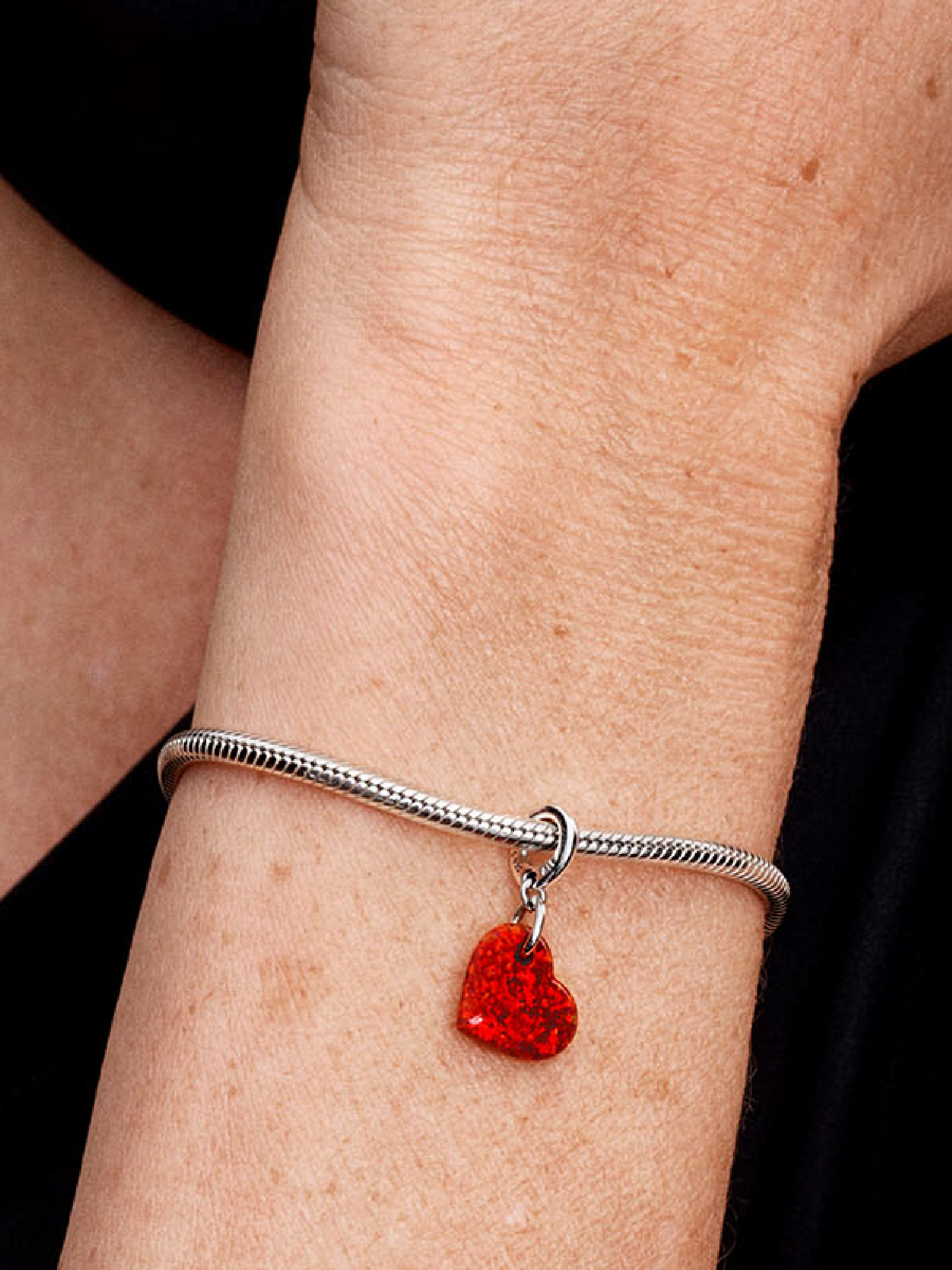 Opalescent Red Heart Dangle Charm - Sterling silver