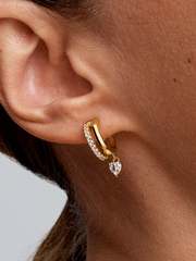 Dangling Heart Hoop Earrings - 14k gold plating