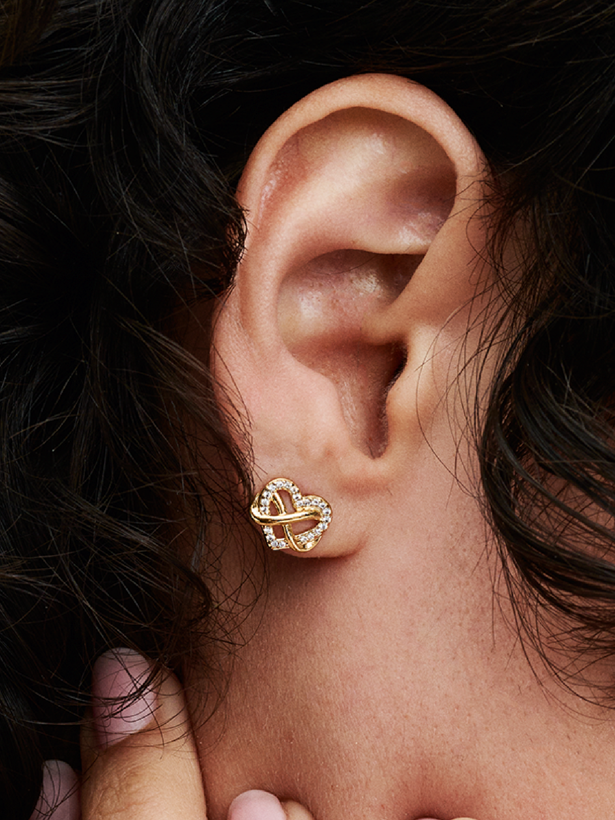 Sparkling Infinity Heart Stud Earrings - 14k gold plating