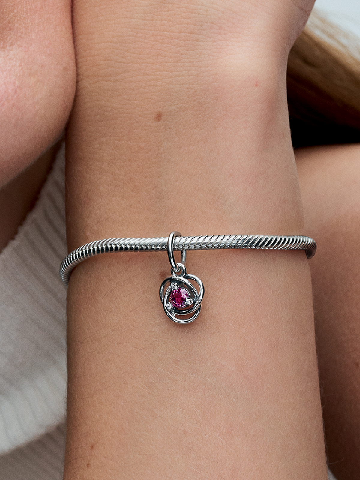 FINAL SALE - Pink Eternity Circle Dangle Charm - Sterling silver