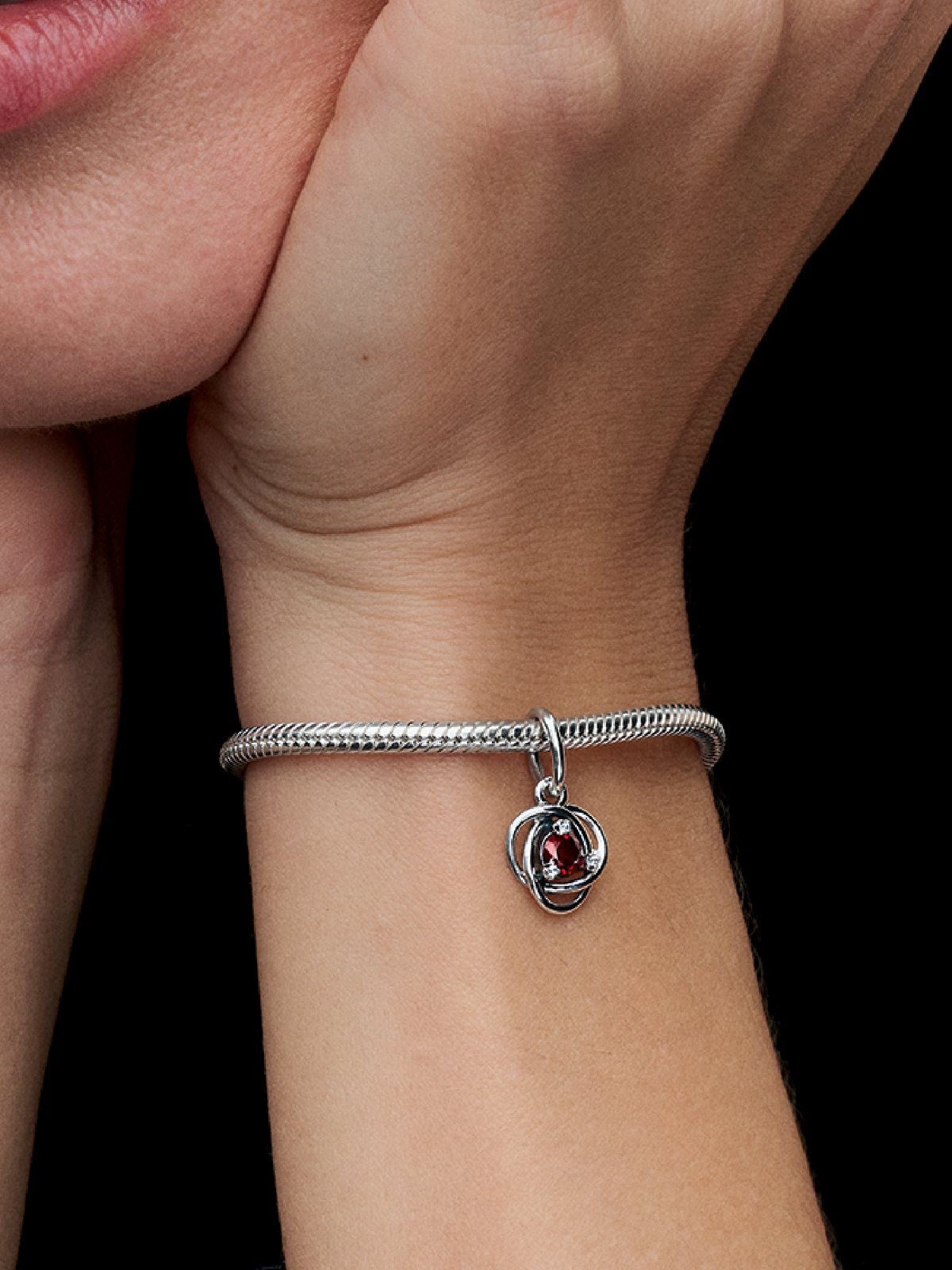 FINAL SALE - Red Eternity Circle Dangle Charm - Sterling silver