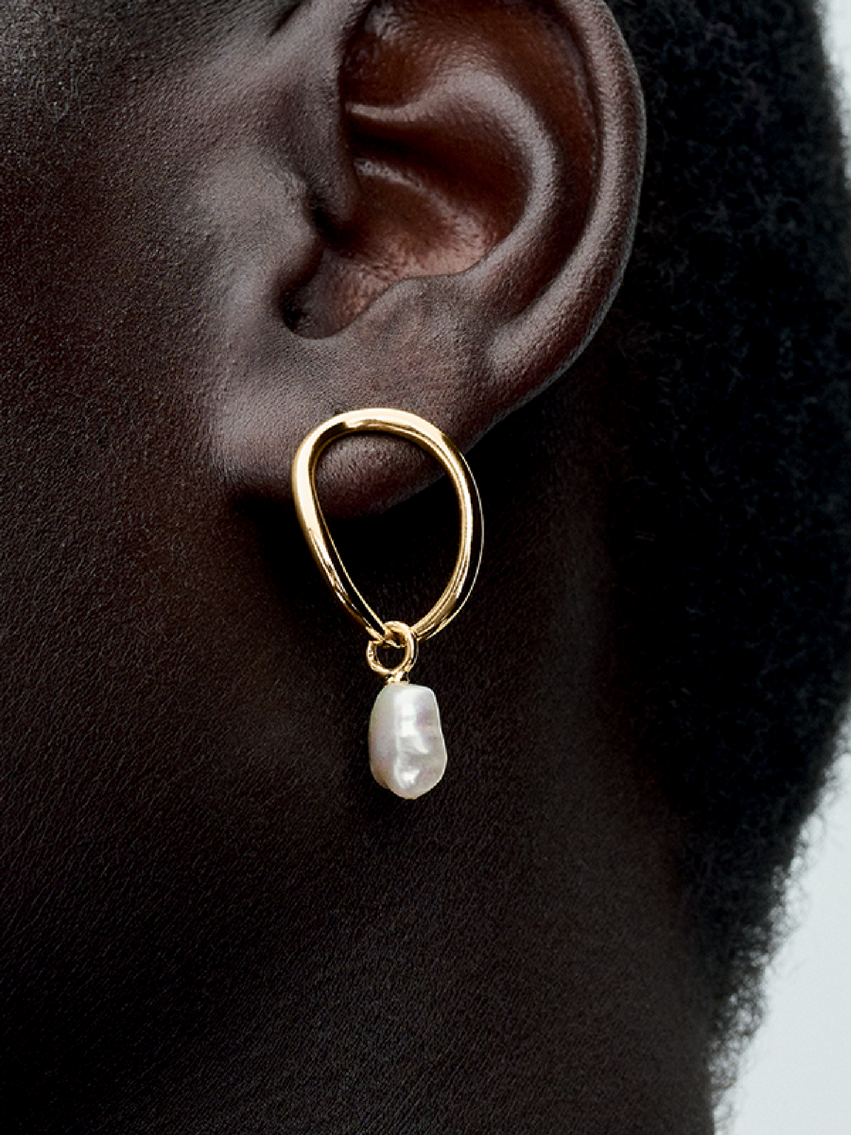 Organically Shaped Circle & Baroque Treated Freshwater Cultured Pearl Earrings - 14k gold plating