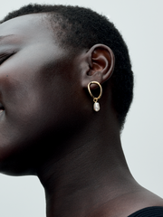 Organically Shaped Circle & Baroque Treated Freshwater Cultured Pearl Earrings - 14k gold plating