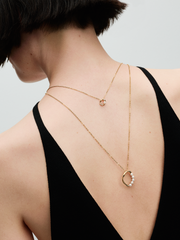 Organically Shaped Pavé Circle & Treated Freshwater Cultured Pearl Collier Necklace - 14k gold plating