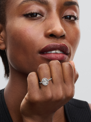 Oval Sparkling Halo Statement Ring - Sterling silver